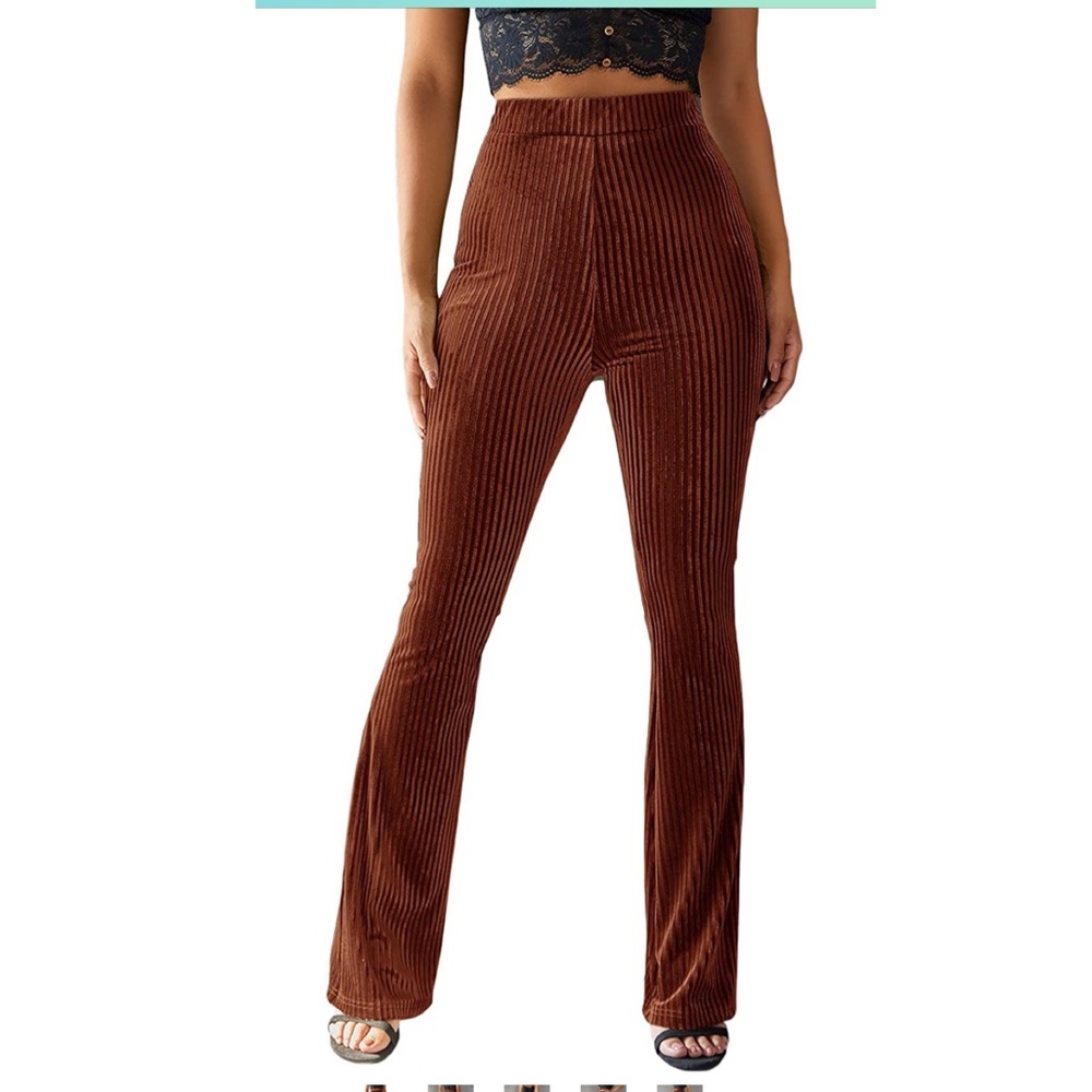 Floerns Women's Velvet Elastic Waist Flare Leg Palazzo Long Pants Trousers